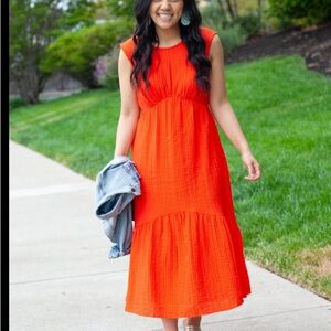 Nine West Tangerine Midi Dress Medium Bright Orange Summer Flowy